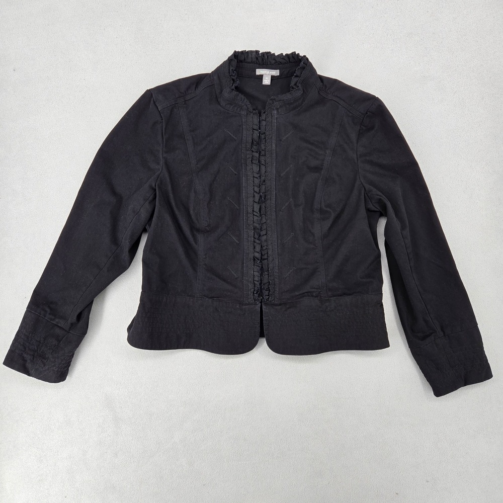 Apt. 9 Womens XL Black Ruffle Trim Military Cropped Stretch Denim Jacket Blazer